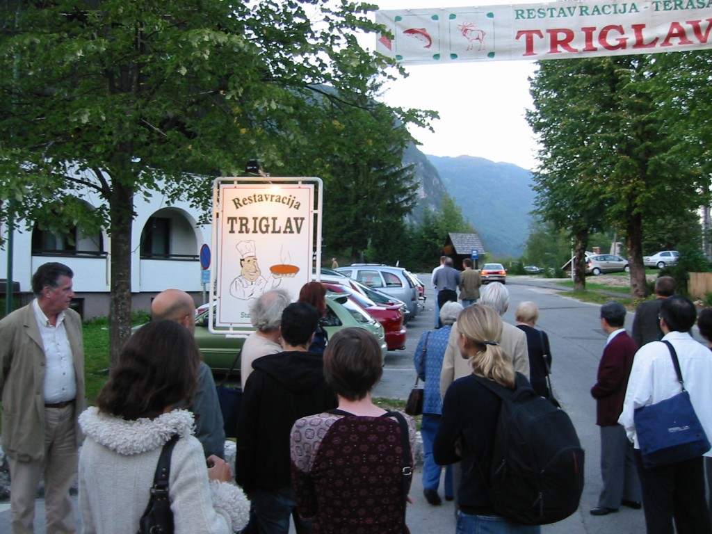 View of Triglav Restaurant at Lake Bohin